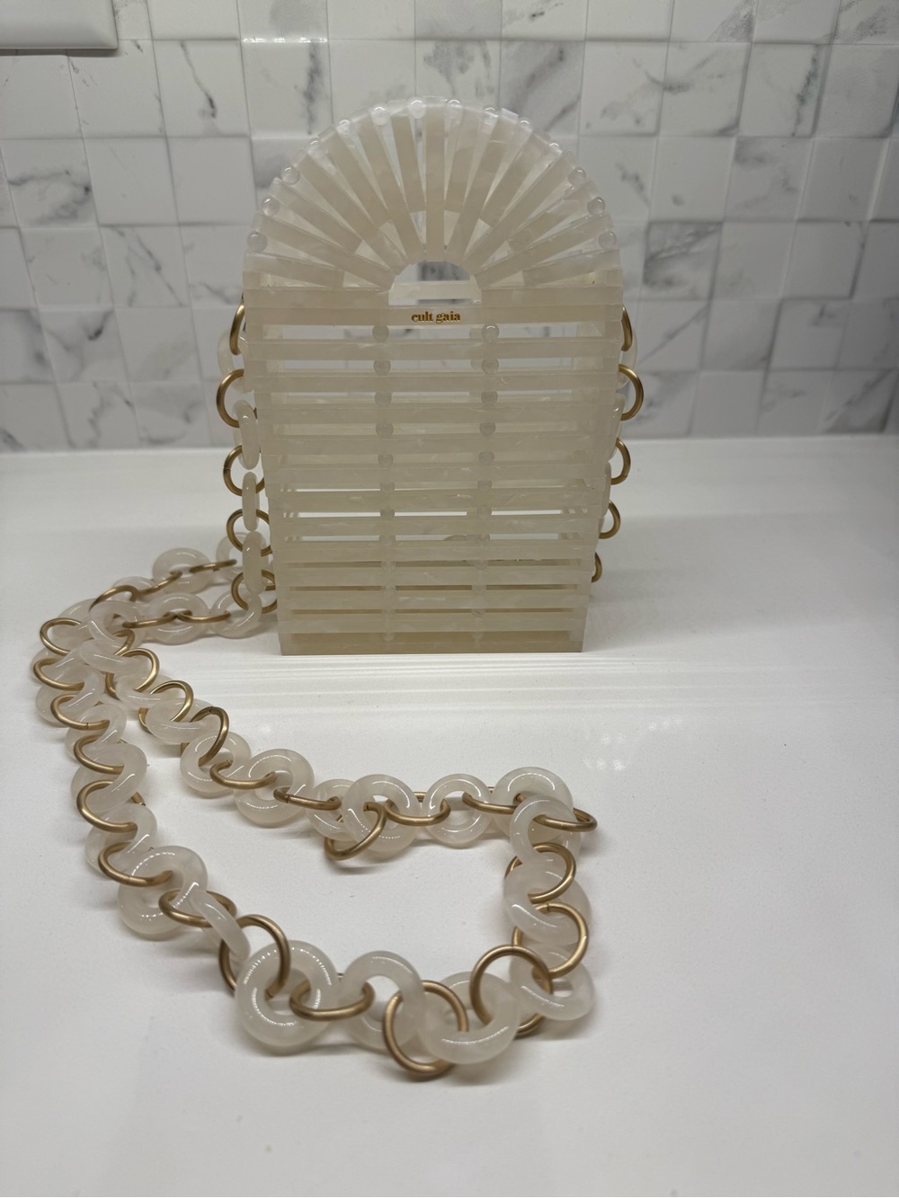 cult gaia cream acrylic Ark-inspired Crossbody with Gold Chain